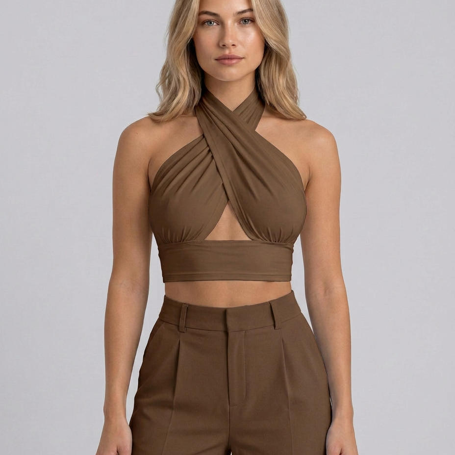 Women's Backless Halter Crop Top