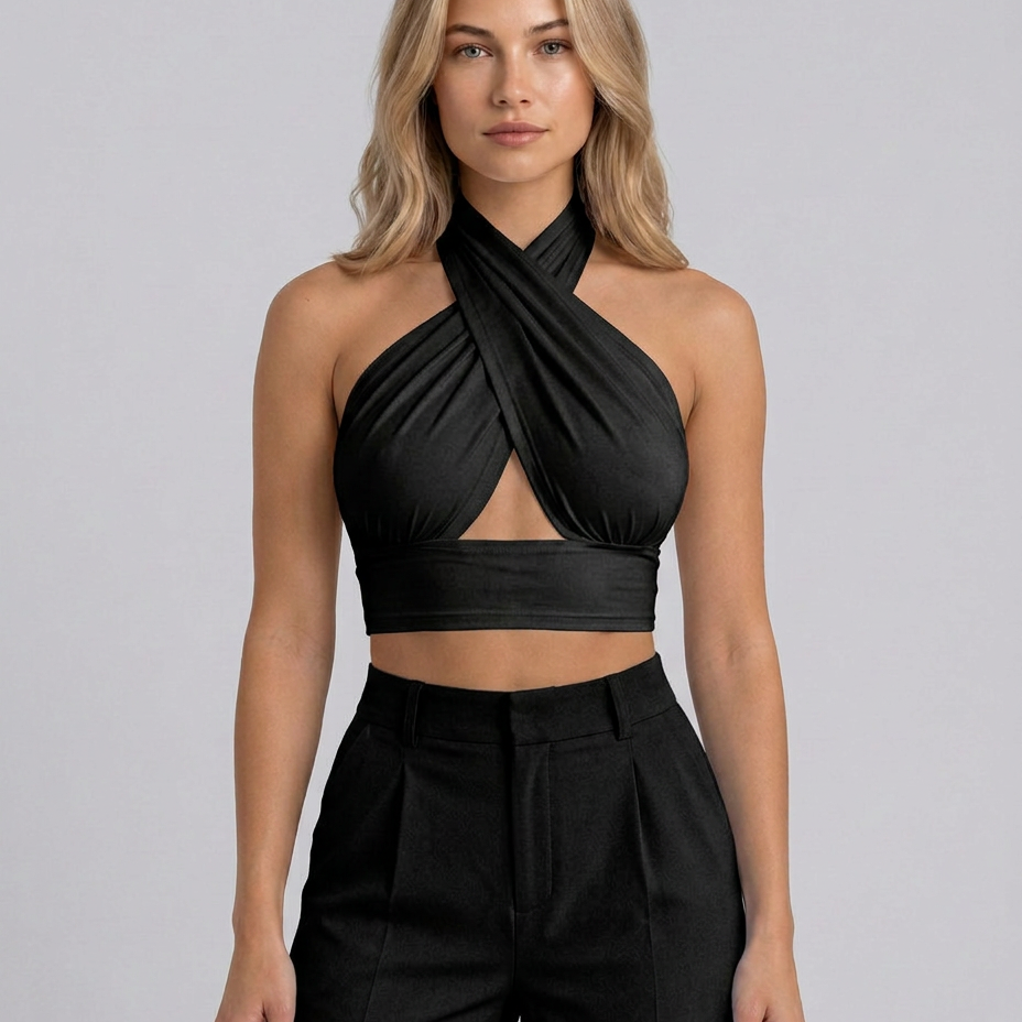 Women's Backless Halter Crop Top