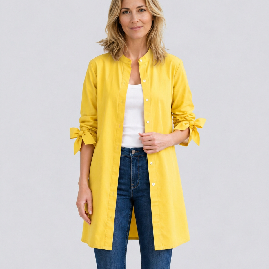 Women's Longline Oversized Shirt with Tie Sleeves