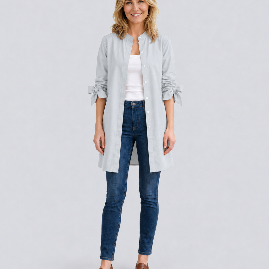 Women's Longline Oversized Shirt with Tie Sleeves