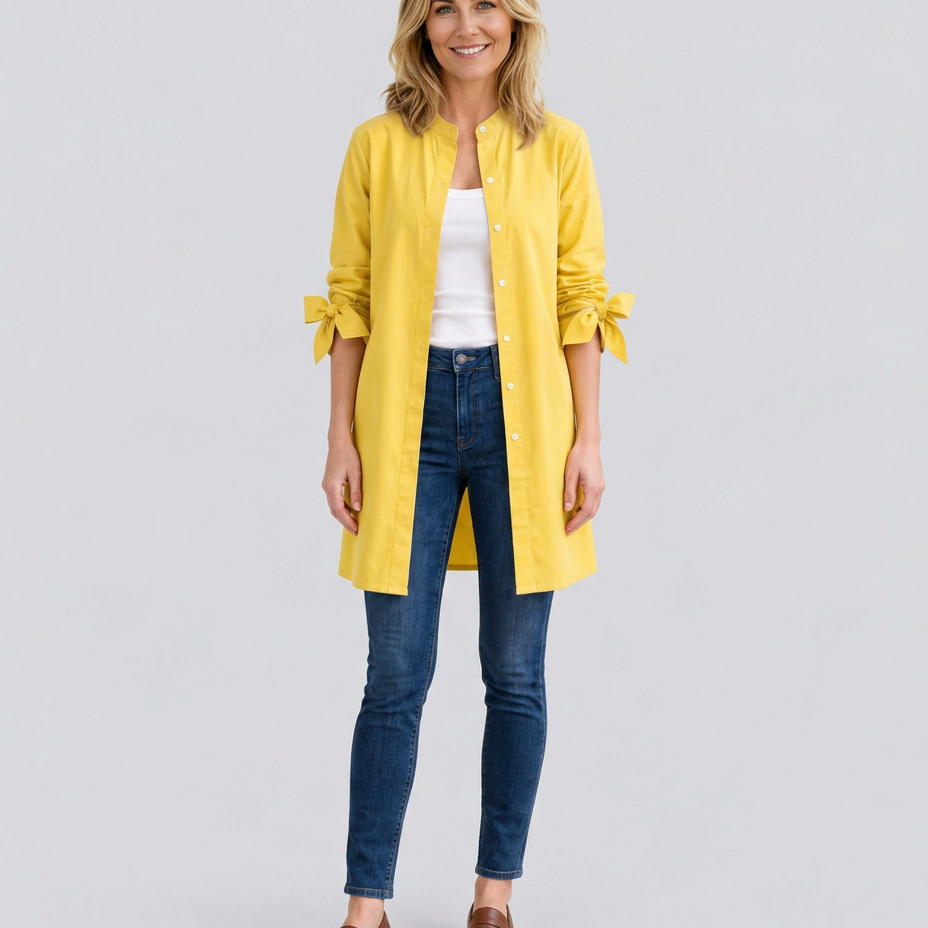 Women's Longline Oversized Shirt with Tie Sleeves