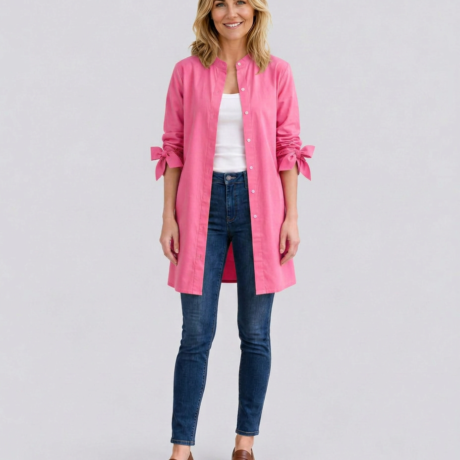 Women's Longline Oversized Shirt with Tie Sleeves