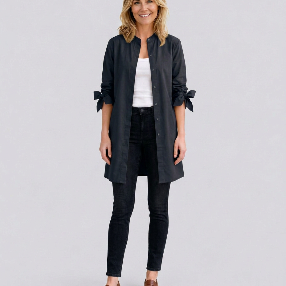 Women's Longline Oversized Shirt with Tie Sleeves