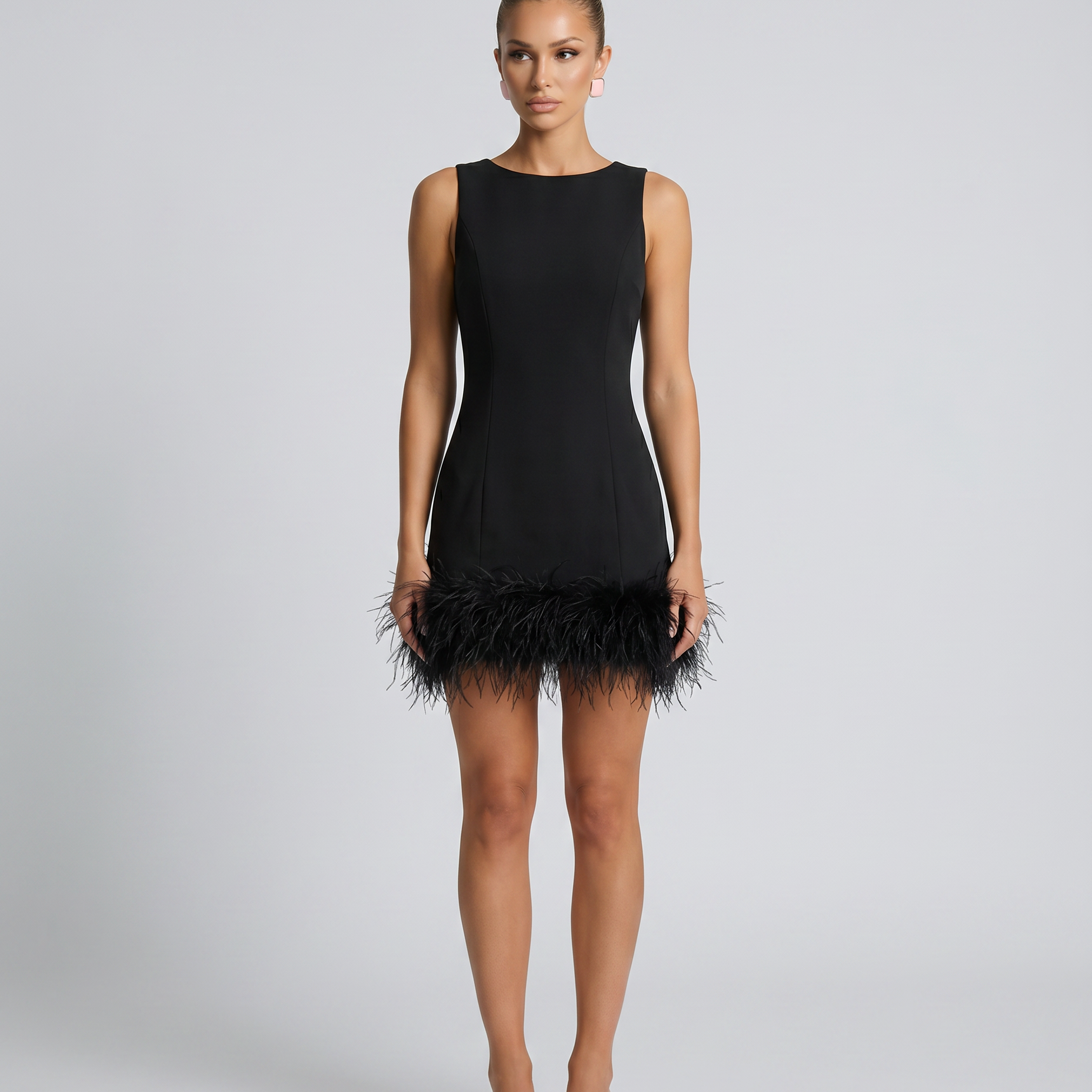 Women's Mini Dress with Feather Hem