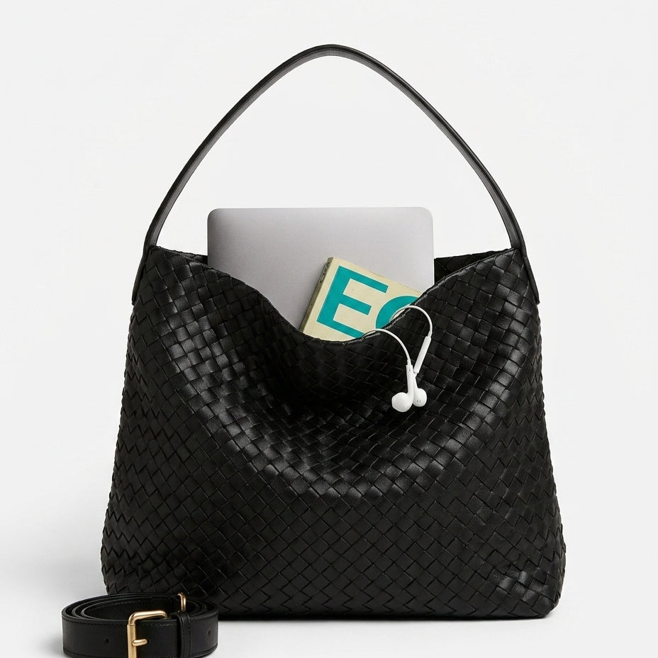 Women's Woven Vegan Leather Tote Bag