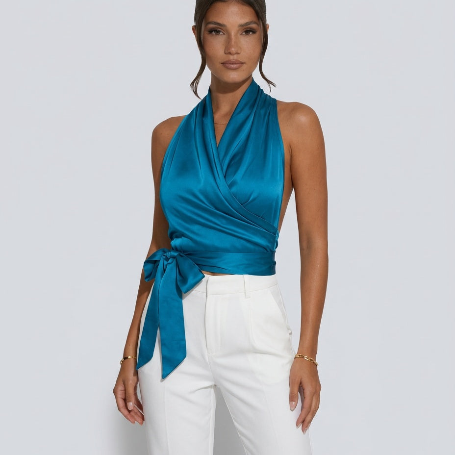 Women's Draped Halter Wrap Top