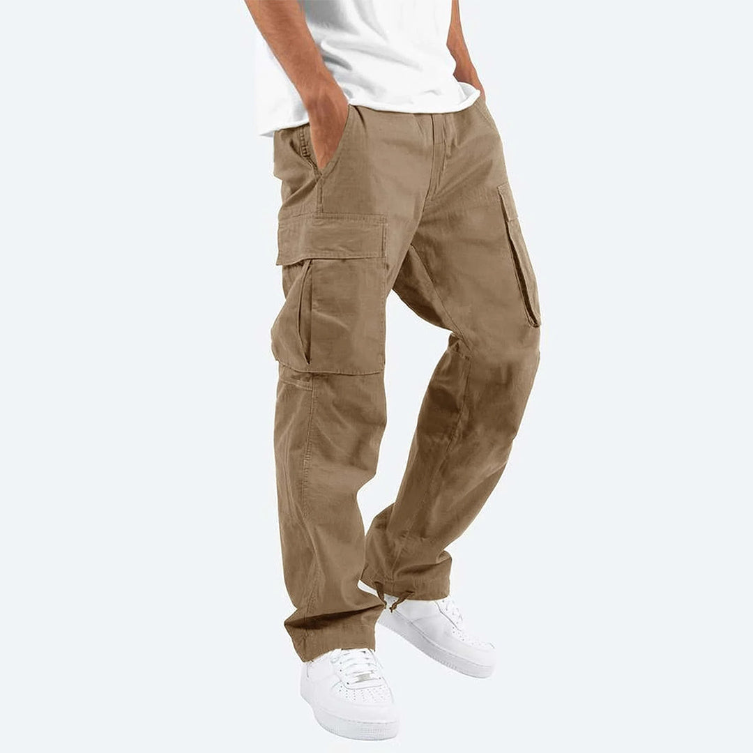 Men's Relaxed Fit Cotton Cargo Trousers with Drawstring