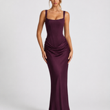 Women's Corset Maxi Dress with Draped Skirt