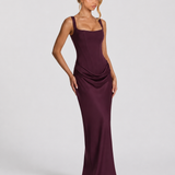 Women's Corset Maxi Dress with Draped Skirt