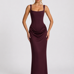 Women's Corset Maxi Dress with Draped Skirt