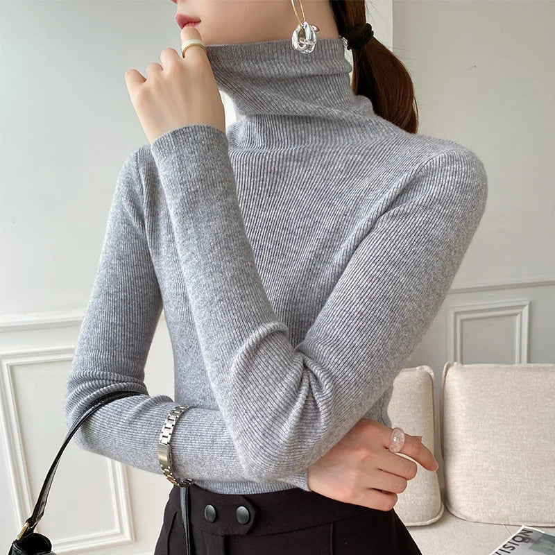 Women's Ribbed Turtleneck Long Sleeve Knit Sweater