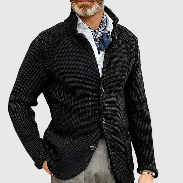 Men's Ribbed Stand Collar Cardigan