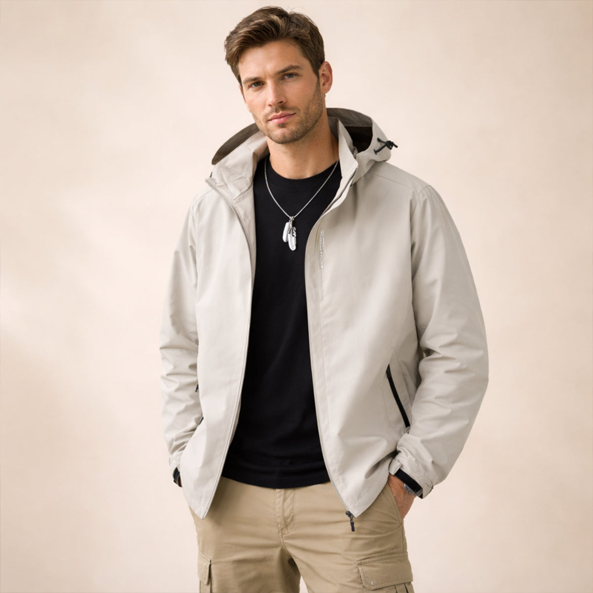 Men's Waterproof Hooded Softshell Rain Jacket
