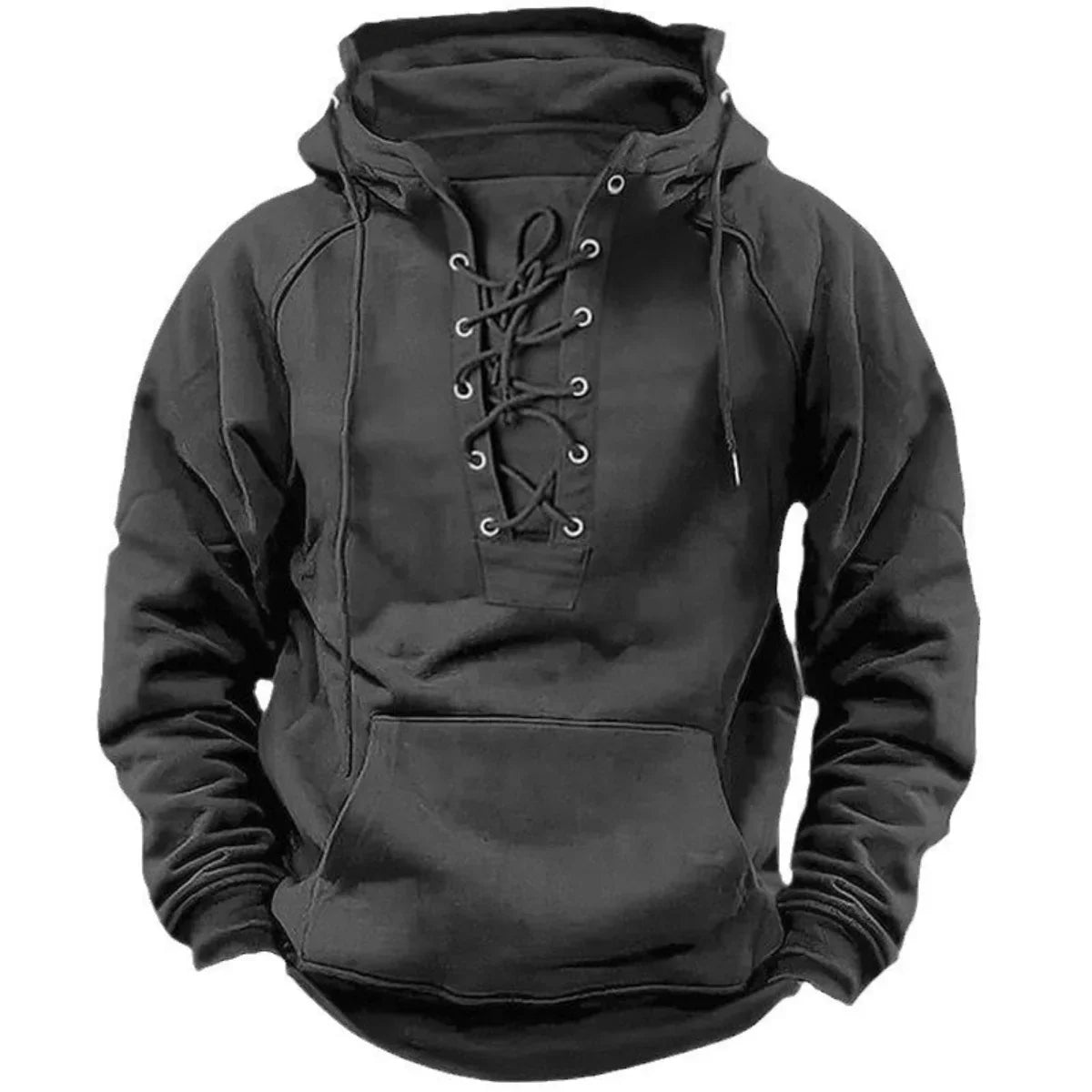 Men's Lace-Up Hooded Pullover Hoodie
