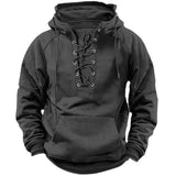 Men's Thick Lace-Up Hooded Relaxed Sweatshirt