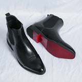 Men's Glossy Red-Sole Chelsea Boots in PU Leather