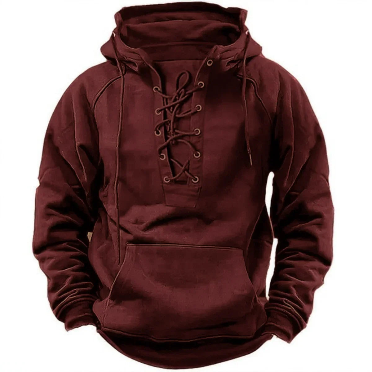 Men's Lace-Up Hooded Pullover Hoodie