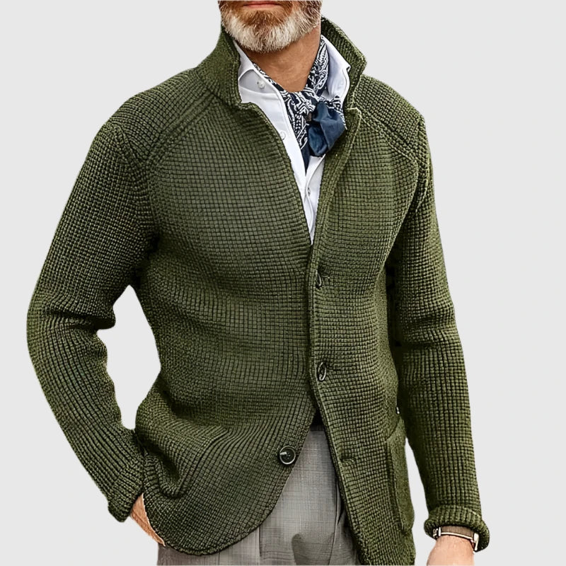 Men's Ribbed Stand Collar Cardigan