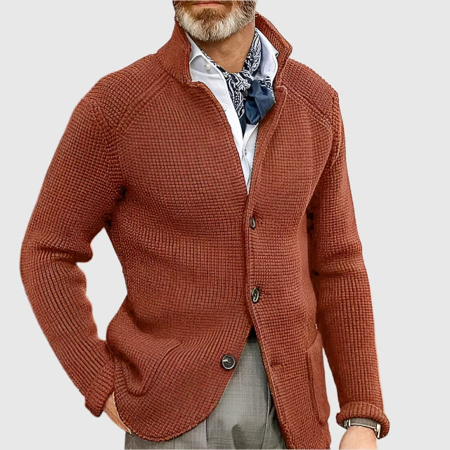 Men's Ribbed Stand Collar Cardigan