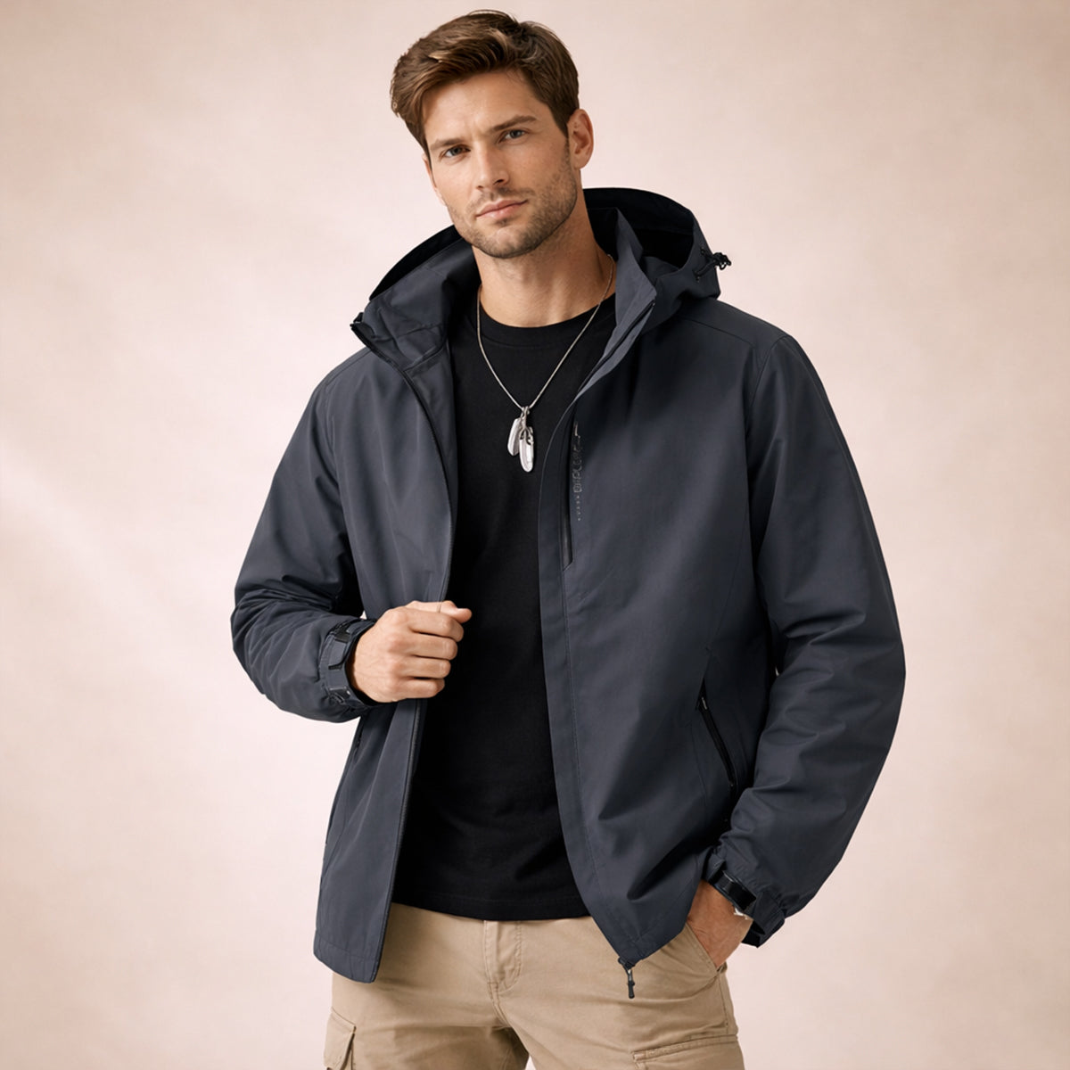 Men's Waterproof Hooded Softshell Rain Jacket