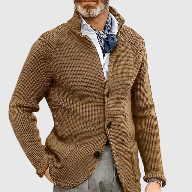 Men's Ribbed Stand Collar Cardigan
