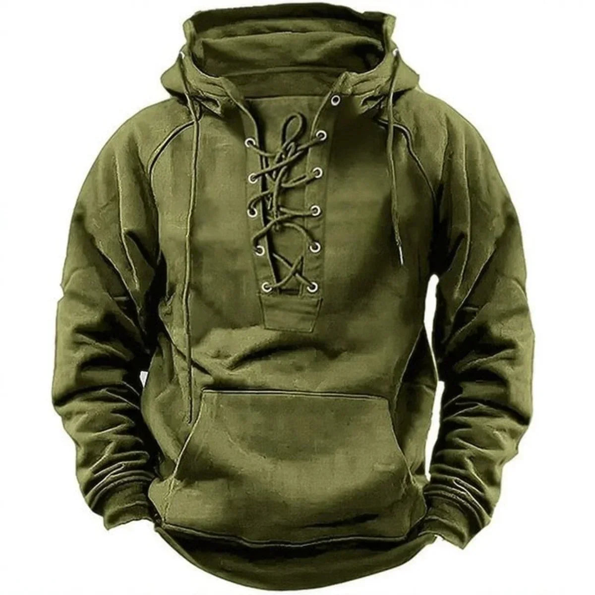 Men's Thick Lace-Up Hooded Relaxed Sweatshirt