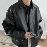 Men's Black Leather Oversized Bomber Jacket