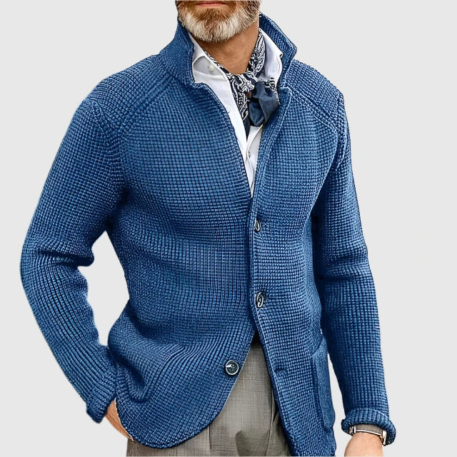 Men's Ribbed Stand Collar Cardigan