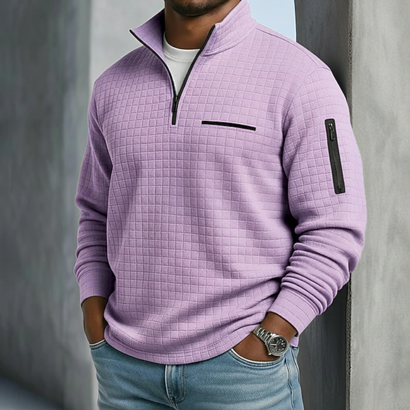 Men's Quarter-Zip Stand Collar Textured Pullover