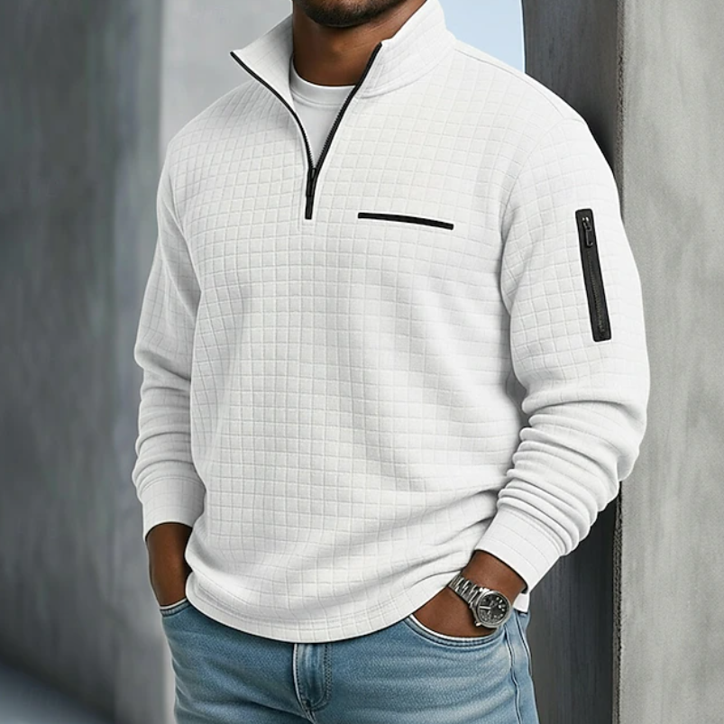 Men's Quarter-Zip Stand Collar Textured Pullover