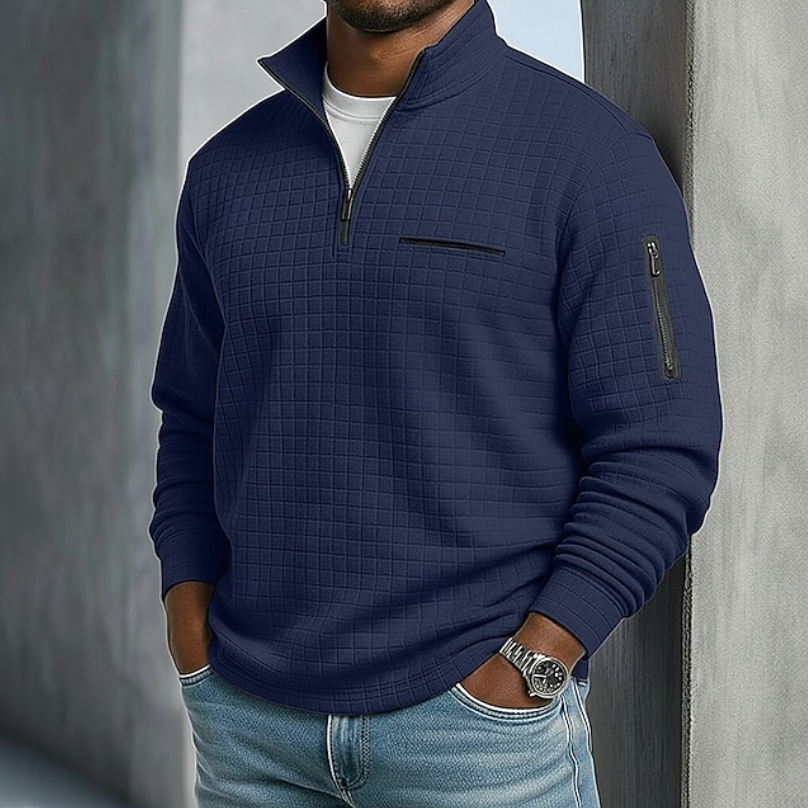Men's Quarter-Zip Stand Collar Textured Pullover