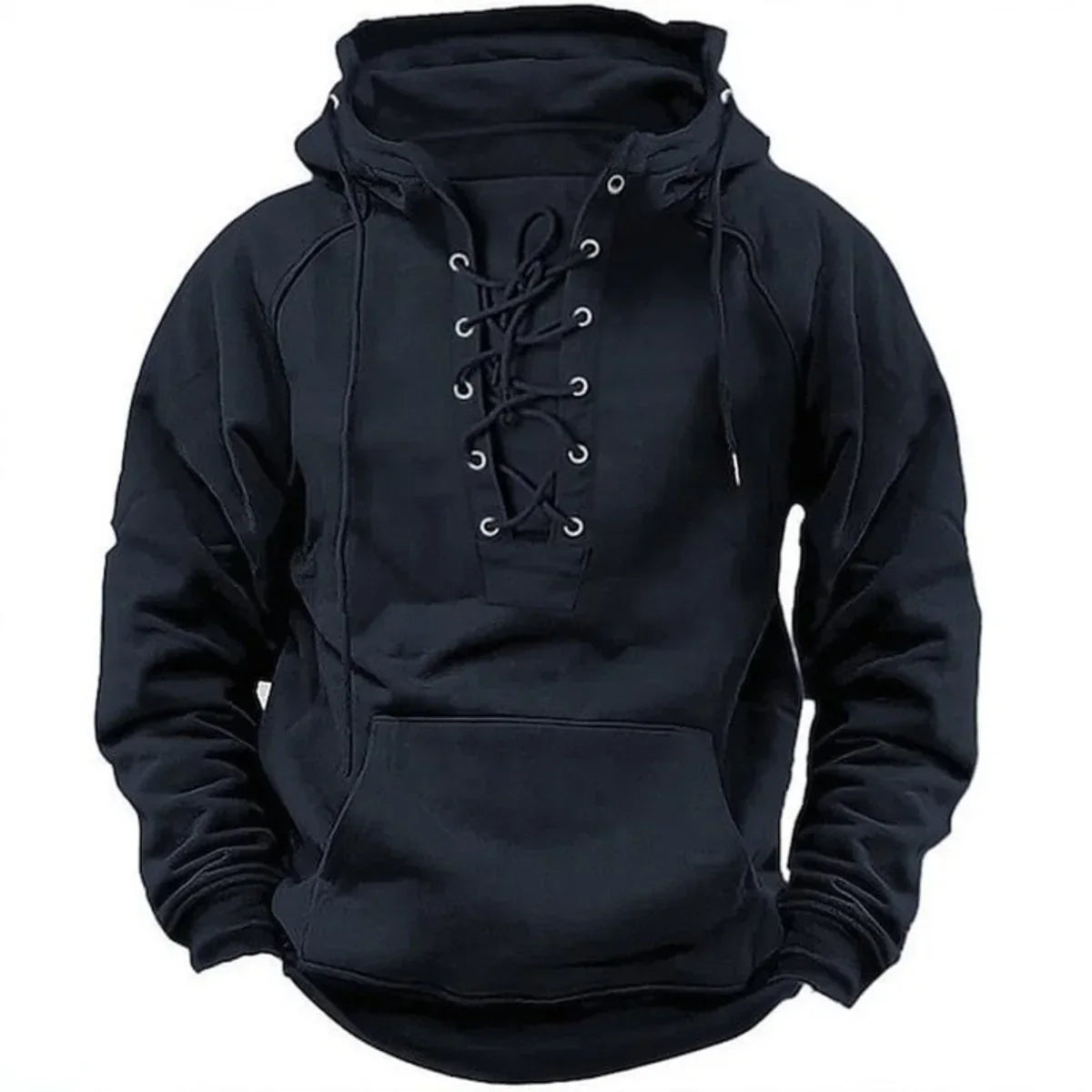 Men's Lace-Up Hooded Pullover Hoodie