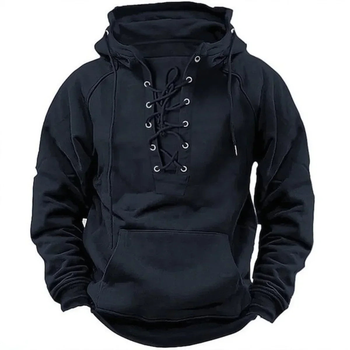 Men's Thick Lace-Up Hooded Relaxed Sweatshirt