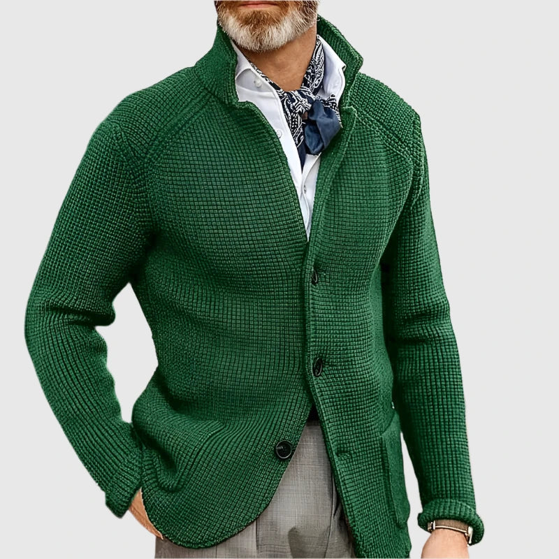 Men's Ribbed Stand Collar Cardigan