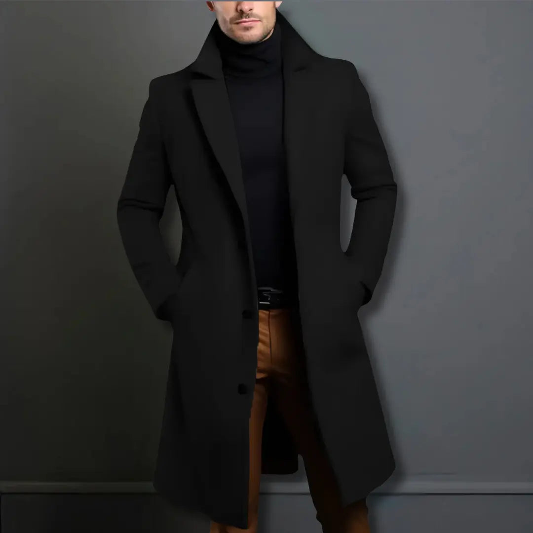 Men's Tailored Wool Overcoat – Timeless Long Winter Coat for Both Smart and Casual Outfits