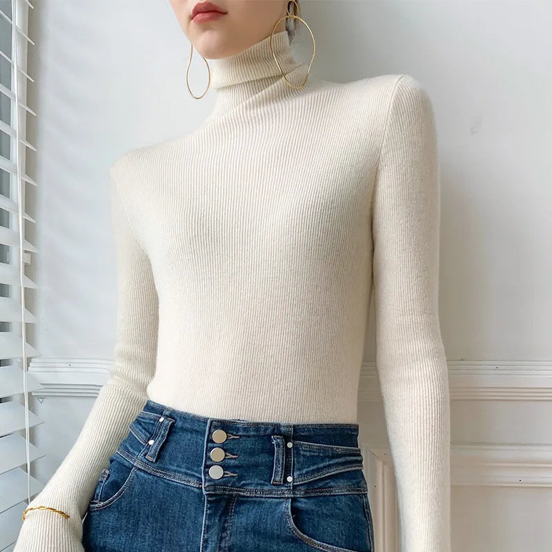 Women's Ribbed Turtleneck Long Sleeve Knit Sweater