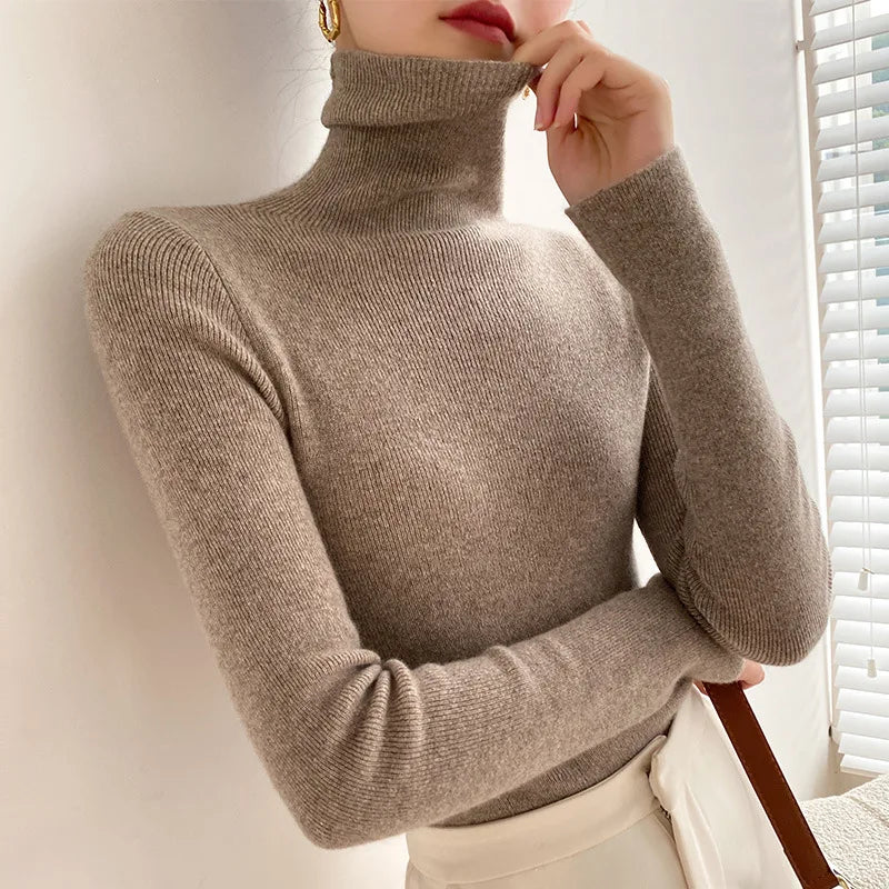 Women's Ribbed Turtleneck Long Sleeve Knit Sweater