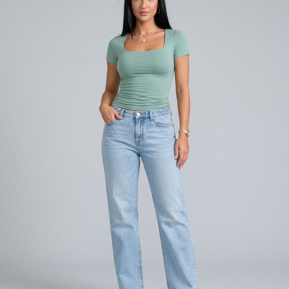 Women's Wide U-Neck Cropped T-Shirt
