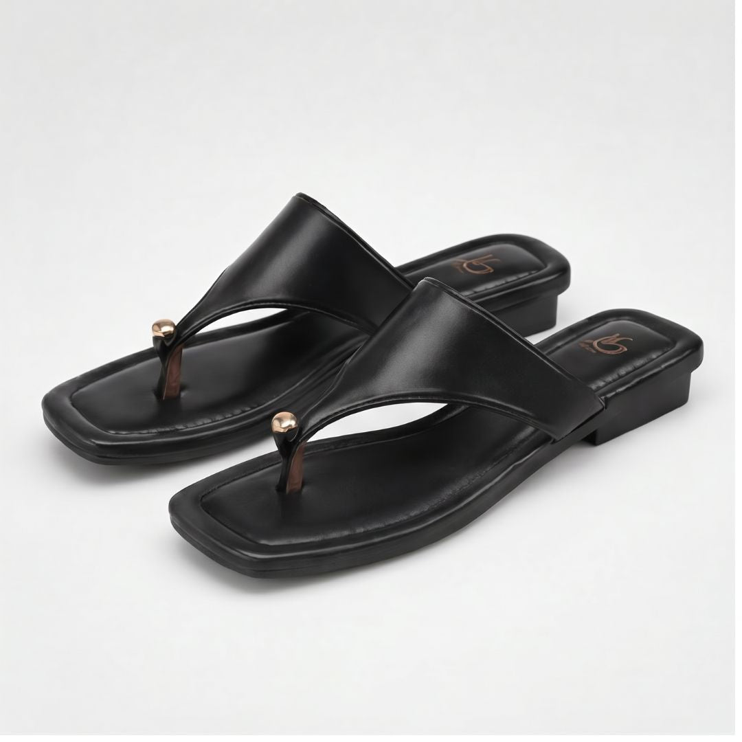 Women's Square-Toe Kitten Heel Toe-Post Sandals