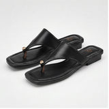 Women's Square-Toe Kitten Heel Toe-Post Sandals