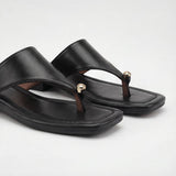 Women's Square-Toe Kitten Heel Toe-Post Sandals