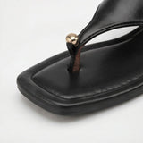 Women's Square-Toe Kitten Heel Toe-Post Sandals