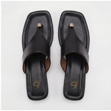 Women's Square-Toe Kitten Heel Toe-Post Sandals
