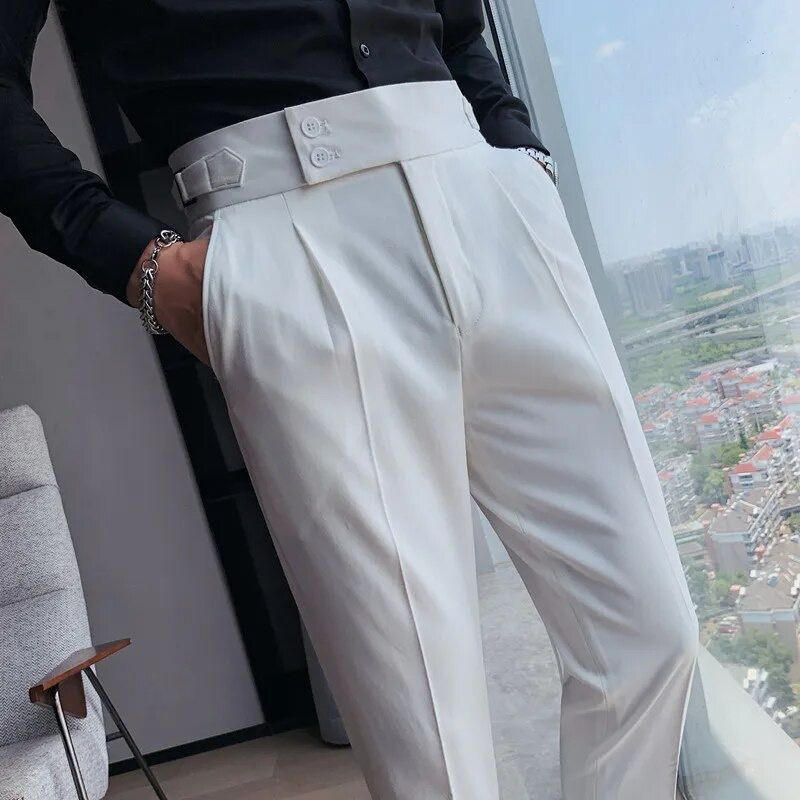 Men's Slim Fit Pleated Dress Trousers