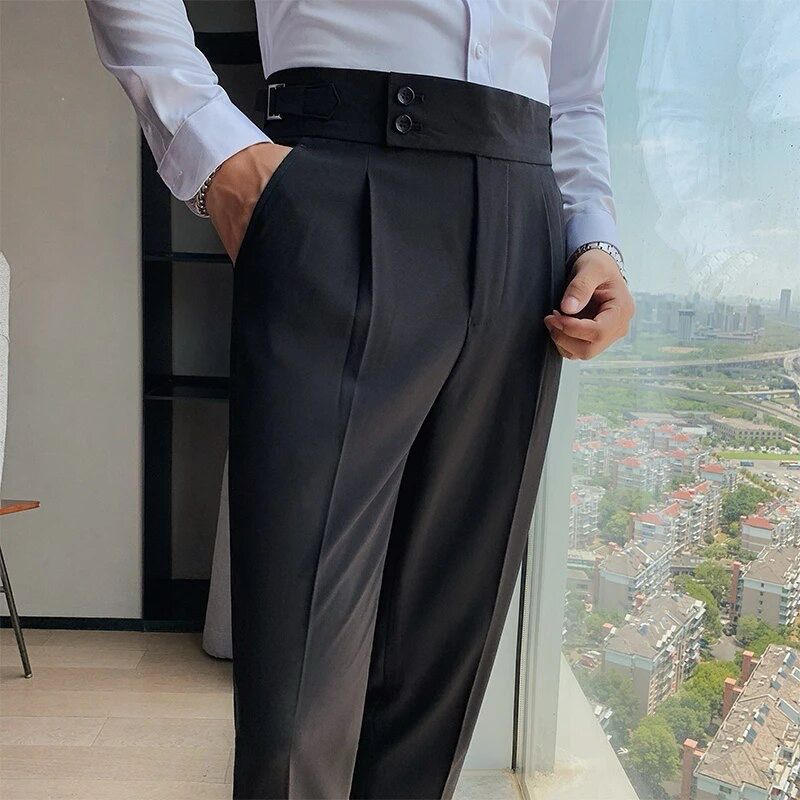 Men's Slim Fit Pleated Dress Trousers