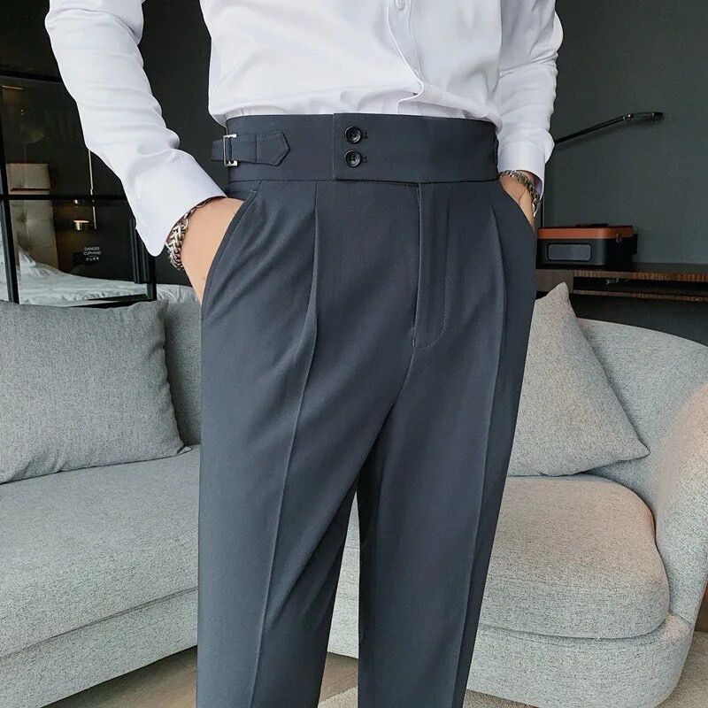 Men's Slim Fit Pleated Dress Trousers