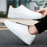 Men's White Leather Sneakers with Cushioned Lining