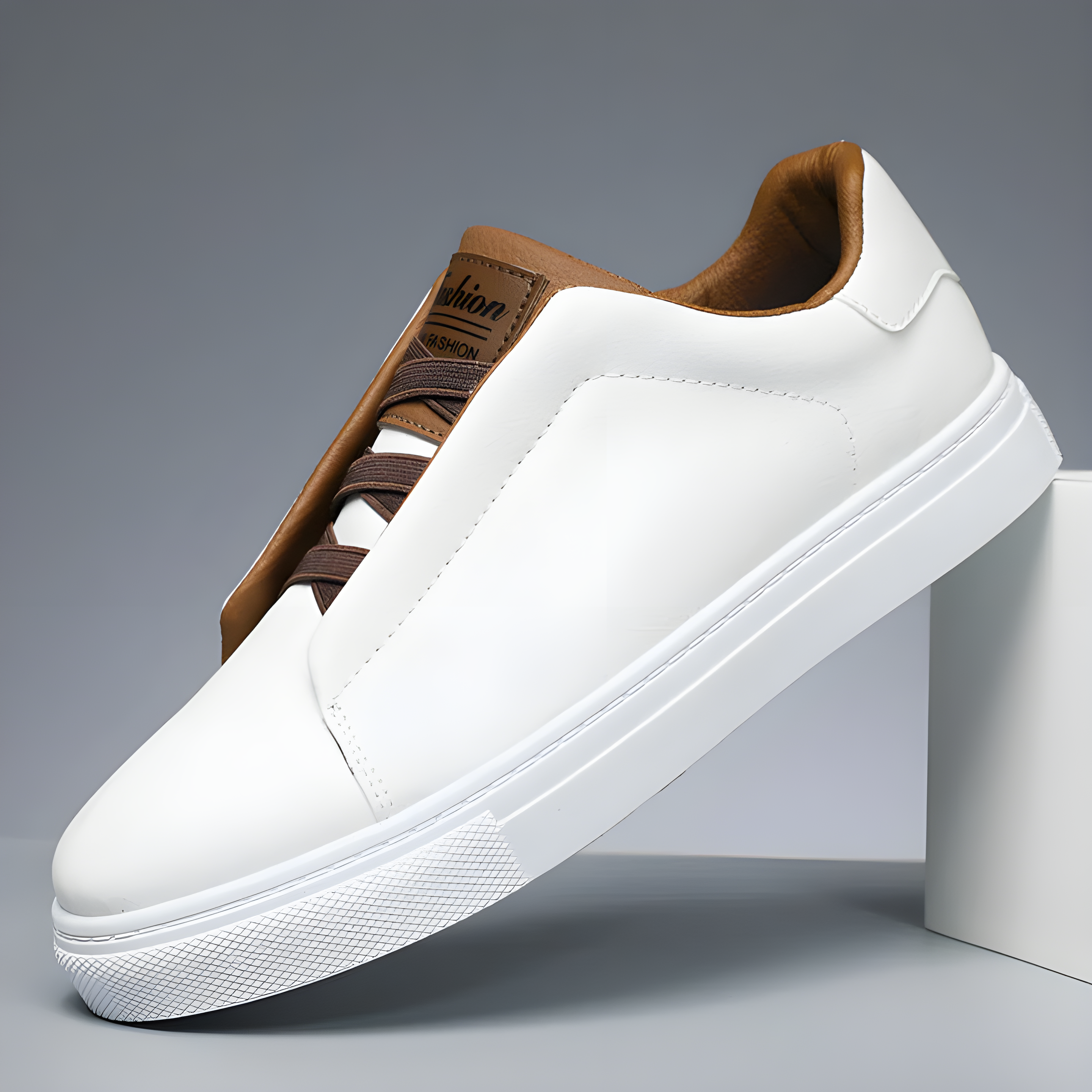 Men's White Leather Sneakers with Cushioned Lining