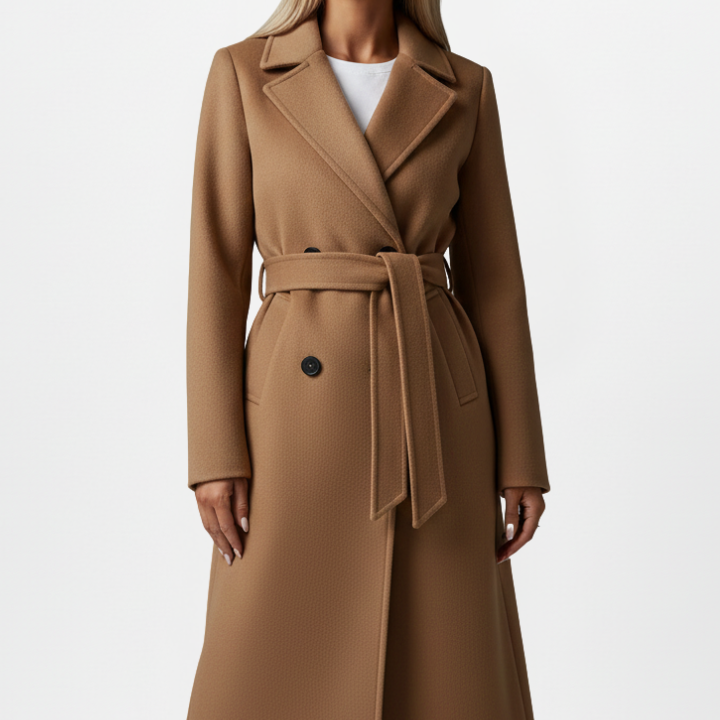 Women's Double-Breasted Belted Long Trench Coat