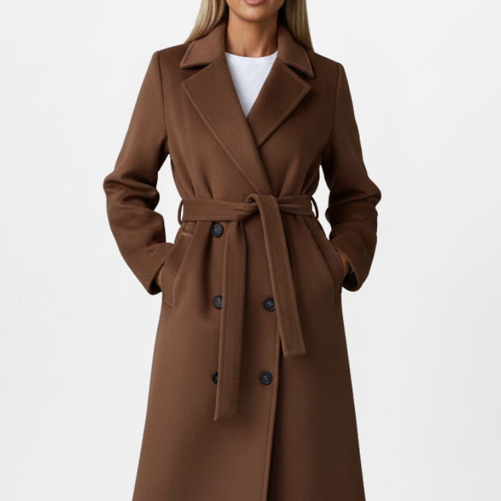 Women's Double-Breasted Belted Long Trench Coat